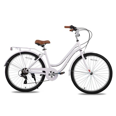 Joykie Hiland Bike de 26 polegadas de cruzeiro de praia para homens e mulheres, 7 velocidades Etapa - através da bicicleta de quadro adulto com rack traseiro, bicicleta de comuter de bicicleta retrospectiva